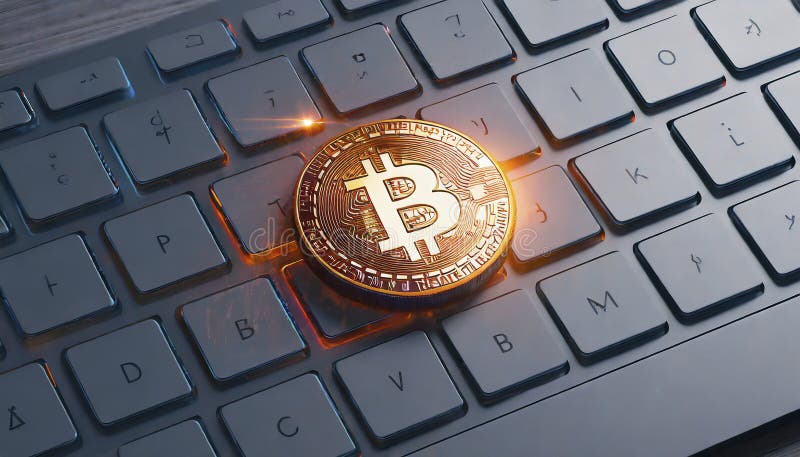 χρυσό νόμισμα bitcoin στο πληκτρολόγιο υπολογιστή απεικόνιση αποθεμάτων