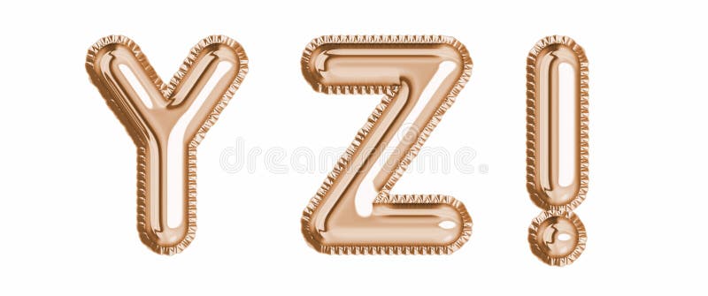 Gold foil balloon alphabet set letter Y, Z, exclamation mark realistic 3d illustration metallic pink gold air balloon. Collection of balloon isolated ready to use in headlines, greeting, celebration. Gold foil balloon alphabet set letter Y, Z, exclamation mark realistic 3d illustration metallic pink gold air balloon. Collection of balloon isolated ready to use in headlines, greeting, celebration