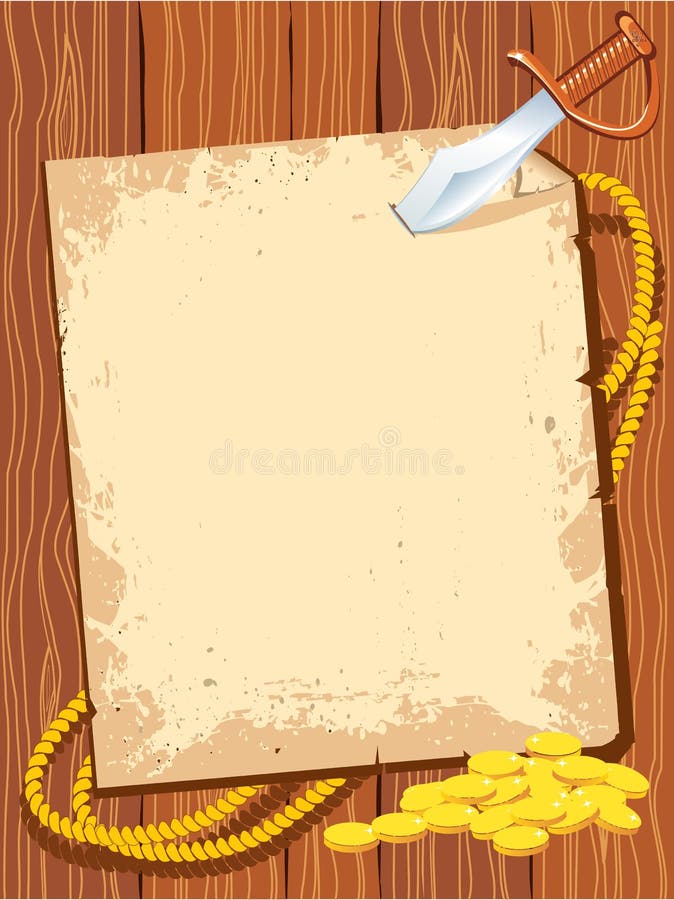 Pirate background paper with knife and gold money for text.Vector. Pirate background paper with knife and gold money for text.Vector