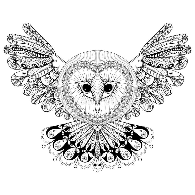 Χρωματίζοντας σελίδα με την κουκουβάγια, zentangle απεικόνιση σχεδίων χεριών, τρι ελεύθερη απεικόνιση δικαιώματος Χρωματίζοντας σελίδα με την κουκουβάγια, zentangle απεικόνιση σχεδίων χεριών, τρι ελεύθερη απεικόνιση δικαιώματος