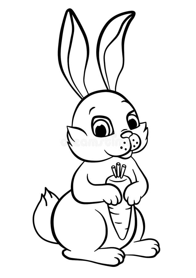 Coloring pages. Animals. Little cute rabbit stands and holds carrot in the hands. Coloring pages. Animals. Little cute rabbit stands and holds carrot in the hands.