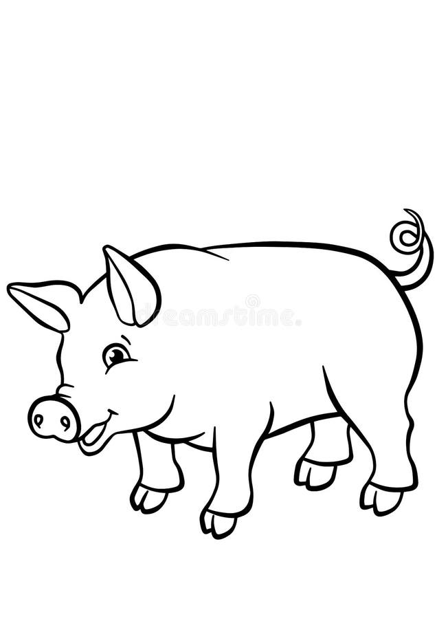 Coloring pages. Animals. Little cute pig stands and smiles. Coloring pages. Animals. Little cute pig stands and smiles.