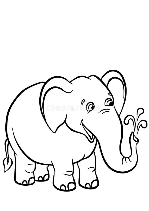 Coloring pages. Animals. Cute elephant stands ans smiles. Coloring pages. Animals. Cute elephant stands ans smiles.