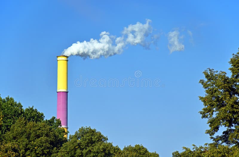 Colored chimney of the thermal power station Chemnitz Germany. Colored chimney of the thermal power station Chemnitz Germany