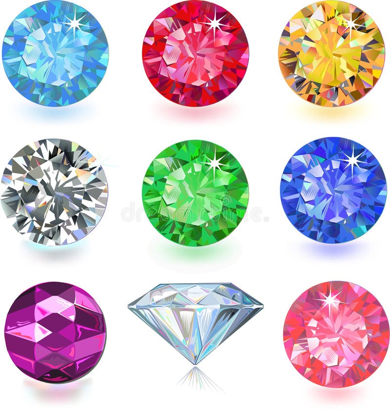 Set of colored gems isolated on white background. Set of colored gems isolated on white background