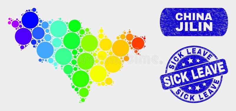Χρωματισμένος χάρτης επαρχιών Jilin μωσαϊκών και σφραγίδα άδειας για λόγους υγείας κινδύνου ελεύθερη απεικόνιση δικαιώματος