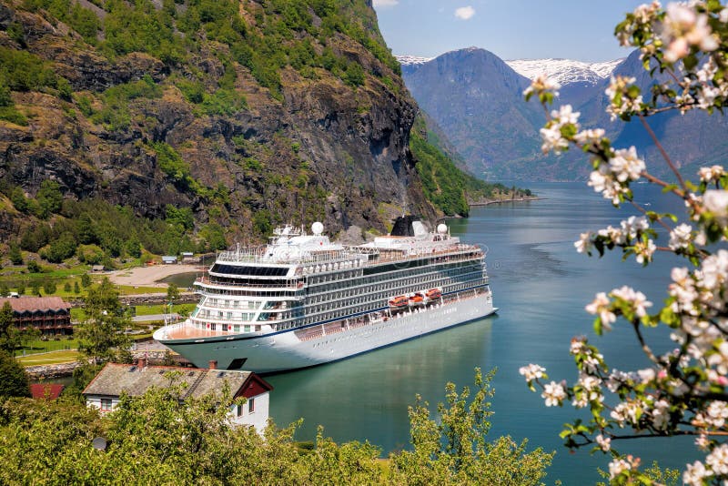 Spring time with cruise ship in fjord, famous Flam, Norway. Spring time with cruise ship in fjord, famous Flam, Norway