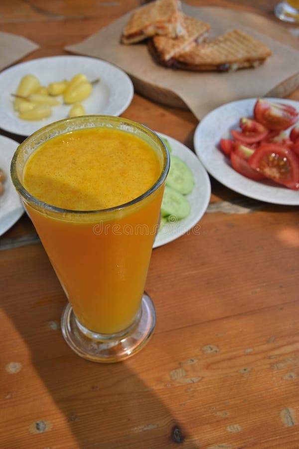 Turkish toast salad Orange juice and snack tea break time. Turkish toast salad Orange juice and snack tea break time