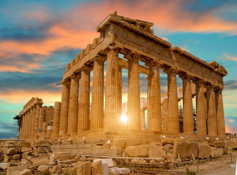 Χρώματα ηλιοβασιλέματος της Αθήνας Ελλάδα Parthenon στοκ φωτογραφία
