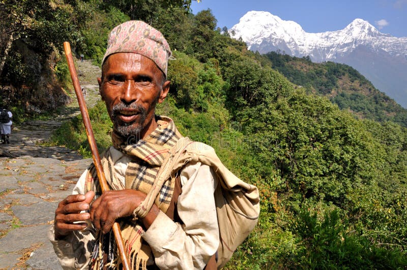 Villager in the Annapurna region which is a section of the Himalayas in north-central Nepal. Villager in the Annapurna region which is a section of the Himalayas in north-central Nepal.
