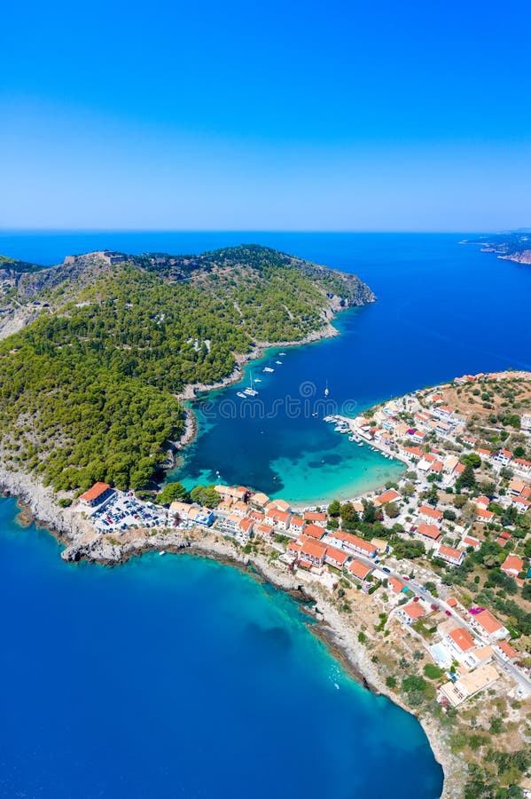 Χωριό Πικτουρεσί Άσος στο νησί Κεφαλονιάς, Ελλάδα στοκ φωτογραφίες