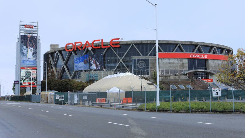 The Oracle Arena in Oakland, home of the NBA Golden State Warriors. The Oracle Arena in Oakland, home of the NBA Golden State Warriors