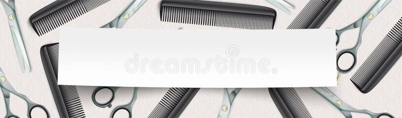Paper banner with ornaments and hairdresser tools. Eps 10 vector file. Paper banner with ornaments and hairdresser tools. Eps 10 vector file