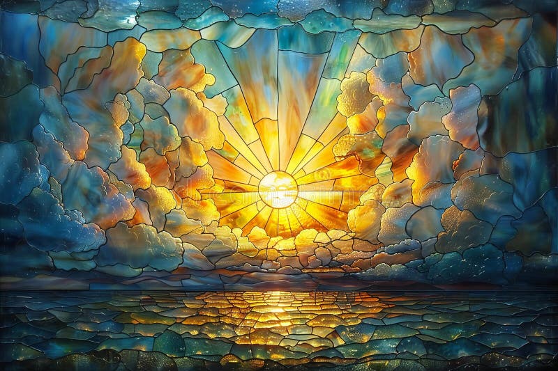 Ψηφιακή εικόνα του sunset με παχιά σύννεφα στο φόντο υψηλής ποιότητας ανάλυση διανυσματική απεικόνιση