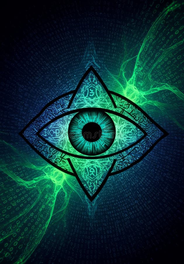Ψηφιακή τέχνη Teal Eye Κοσμική Μαντάλα διανυσματική απεικόνιση