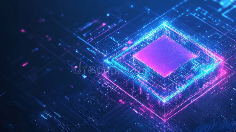 ψηφιακό chip ai μέσα σε αφηρημένο τεχνολογικό μυαλό σε σκούρο μπλε φόντο που παρουσιάζει προηγμένη τεχνητή νοημοσύνη στοκ φωτογραφία