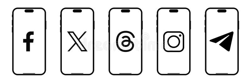 ψηφιακό iphone apple με διαφορετικά αρχεία μηνυμάτων κοινωνικής δικτύωσης λογότυπα βίντεο facebook instagram twitter νήμα. κίεβο ο διανυσματική απεικόνιση