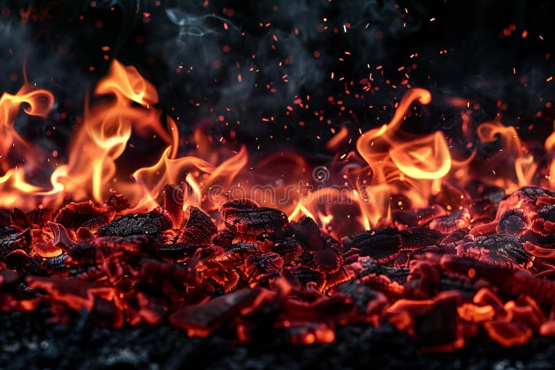 Ψηφιακό γραφικό κλεισίματος φλόγας σε μαύρο φόντο που καίει φλόγες και σπινθήρες που πετούν στον αέρα ελεύθερη απεικόνιση δικαιώματος