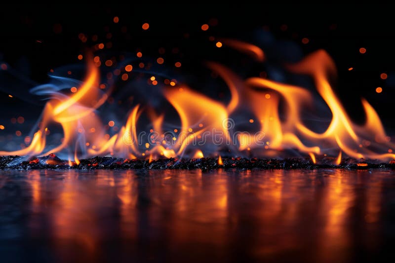 Ψηφιακό γραφικό με κοντινό πλάνο φλεγόμενων πυρκαγιών απομονωμένο σε μαύρο φόντο με χώρο αντιγραφής σε υψηλή ευκρίνεια. απεικόνιση αποθεμάτων