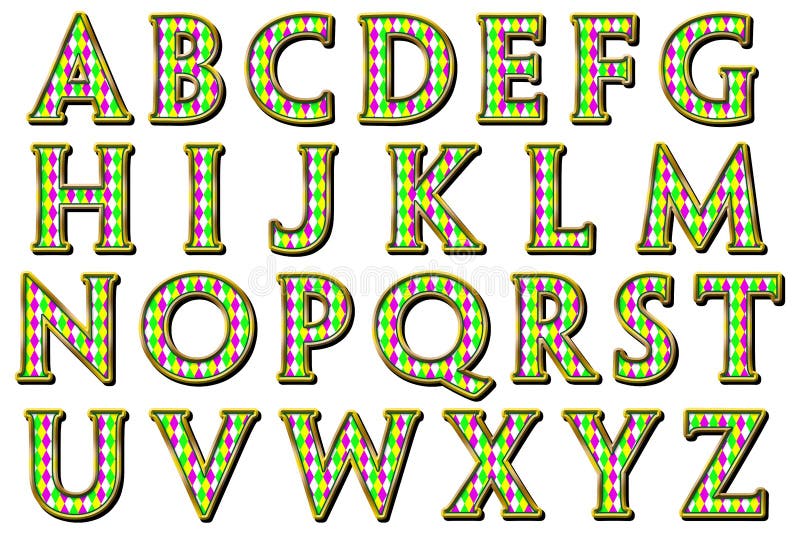 This A to Z alphabet is hand created digitally for your design purposes in a Mardi Gras or Carnival harlequin style, perfect for posters, banners, scrapbooking, etc. This A to Z alphabet is hand created digitally for your design purposes in a Mardi Gras or Carnival harlequin style, perfect for posters, banners, scrapbooking, etc.