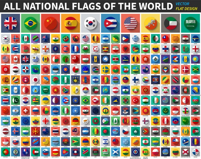 All national flags of the world . Flat color and long shadow design . Vector. All national flags of the world . Flat color and long shadow design . Vector