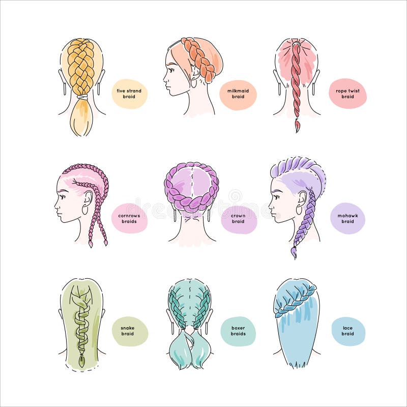 Beautiful women with hair braids in various styles. Vector illustration eps 10. Beautiful women with hair braids in various styles. Vector illustration eps 10