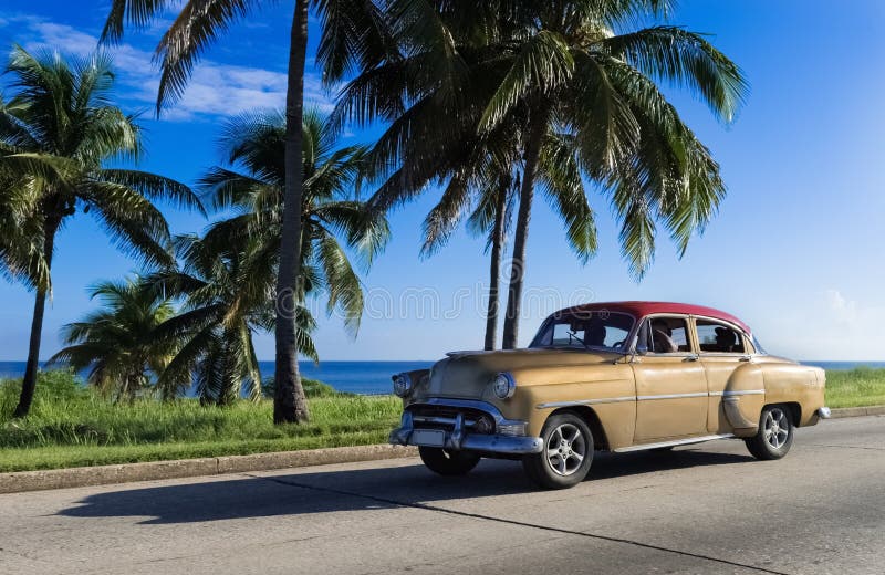 Όμορφες χρυσές αμερικανικές κινήσεις Oldtimer στον περίπατο στην Αβάνα Κούβα - το ρεπορτάζ Serie Κούβα 2016 στοκ φωτογραφία με δικαίωμα ελεύθερης χρήσης Όμορφες χρυσές αμερικανικές κινήσεις Oldtimer στον περίπατο στην Αβάνα Κούβα - το ρεπορτάζ Serie Κούβα 2016 στοκ φωτογραφία με δικαίωμα ελεύθερης χρήσης
