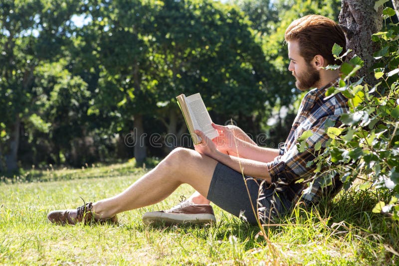 Όμορφο βιβλίο ανάγνωσης hipster στο πάρκο στοκ εικόνα με δικαίωμα ελεύθερης χρήσης Όμορφο βιβλίο ανάγνωσης hipster στο πάρκο στοκ εικόνα με δικαίωμα ελεύθερης χρήσης