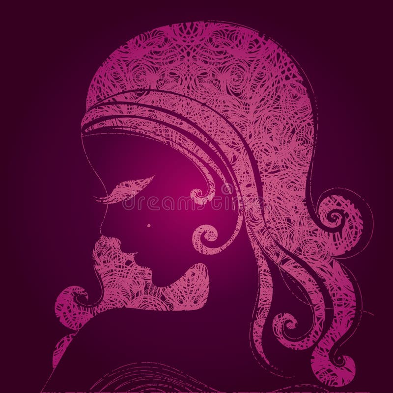 Vector grunge pink illustration of a girl with beautiful hair (from my big Vintage girl collection). Vector grunge pink illustration of a girl with beautiful hair (from my big Vintage girl collection)