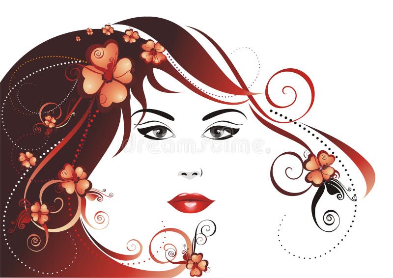 Beautiful girl with flowers in hair.&#x28;vector illustration&#x29;. Beautiful girl with flowers in hair.&#x28;vector illustration&#x29;
