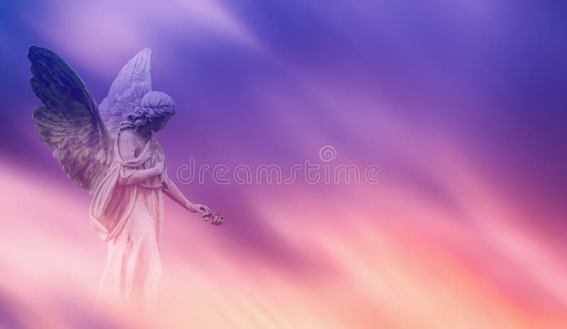 Beautiful angel in pink and blue sky concept of religion. Beautiful angel in pink and blue sky concept of religion