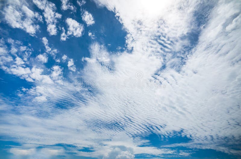 Όμορφος σχηματισμός σύννεφων Cirrocumulus και Altocumulus στο σαφή μπλε ουρανό με Cumulonimbus στο Horzion του στοκ φωτογραφία Όμορφος σχηματισμός σύννεφων Cirrocumulus και Altocumulus στο σαφή μπλε ουρανό με Cumulonimbus στο Horzion του στοκ φωτογραφία