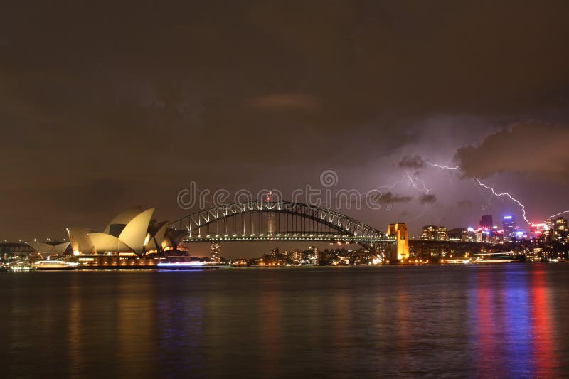 Sydney Harbour Bridge & Opera house with thundering night. Sydney Harbour Bridge & Opera house with thundering night