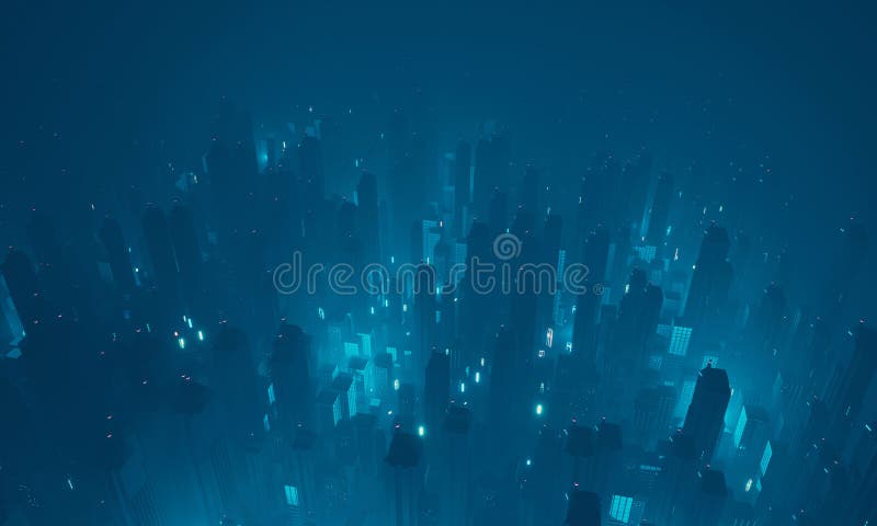 όψη scfi city aerial. ουρανοξύστης με πολλά λαμπερά φώτα από τα led και διαφημιστικά σήματα ελεύθερη απεικόνιση δικαιώματος