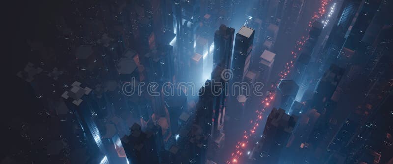 όψη scfi city aerial. ουρανοξύστης με πολλά λαμπερά φώτα από τα led και διαφημιστικά σήματα ελεύθερη απεικόνιση δικαιώματος