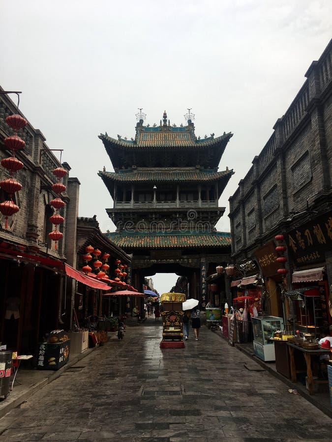 όψη της αρχαίας πόλης pingyao στοκ φωτογραφία