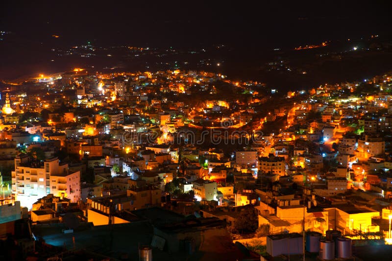 Bethlehem, Palestine, Israel: night panoramic view to the city. Bethlehem, Palestine, Israel: night panoramic view to the city