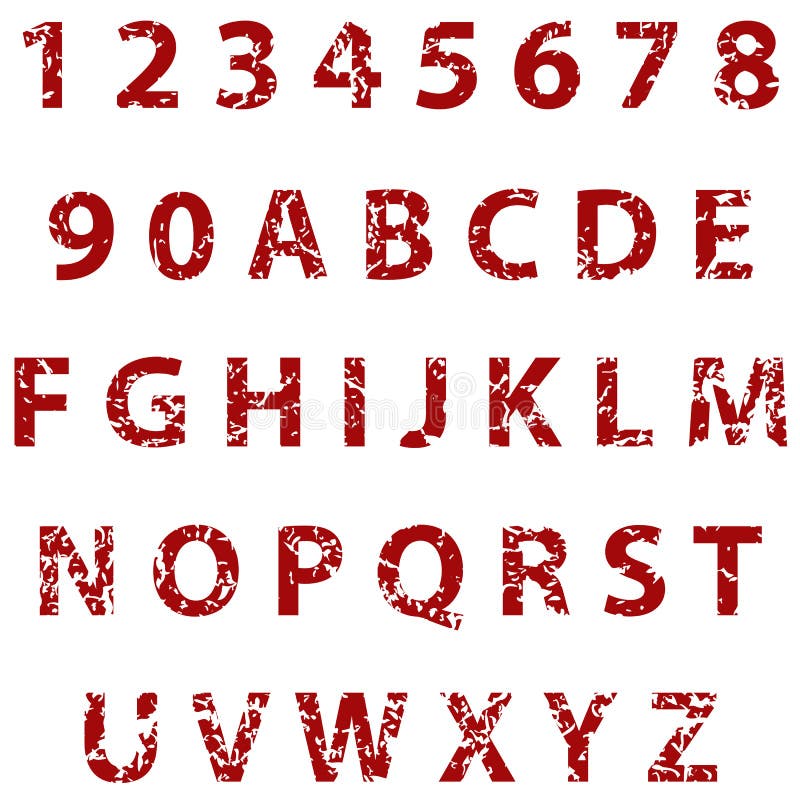 Алфавит и номера Grunge полные Иллюстрация вектора - иллюстрации .
