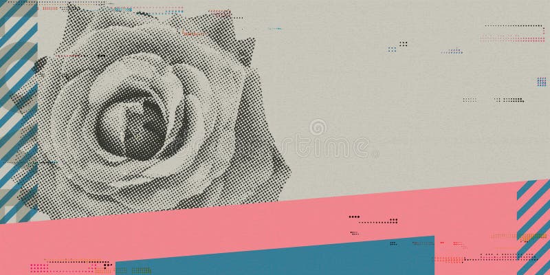 Абстрактная геометрическая композиция Valentines день концепция punchy стиль с розовыми цветами полутоновый экран и ризограф печат иллюстрация вектора