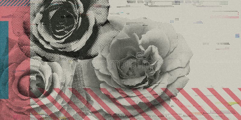Абстрактная геометрическая композиция Valentines день концепция punchy стиль с розовыми цветами полутоновый экран иллюстрация штока