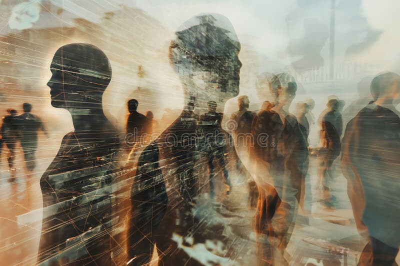 An abstract multilayered image of silhouetted people suggesting movement, connectivity, and urban lifestyle AI generated. An abstract multilayered image of silhouetted people suggesting movement, connectivity, and urban lifestyle AI generated