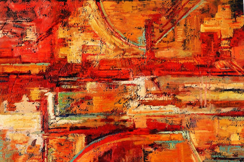 Abstract oil painting in reds and yellows. Abstract oil painting in reds and yellows