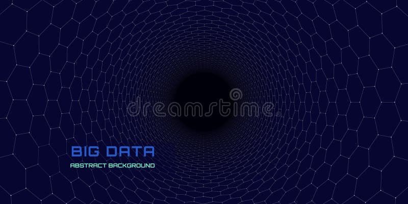 Абстрактная шестиугольная сетка на темном фоне. Виртуальный туннель. Баннер для бизнес-науки бесплатная иллюстрация
