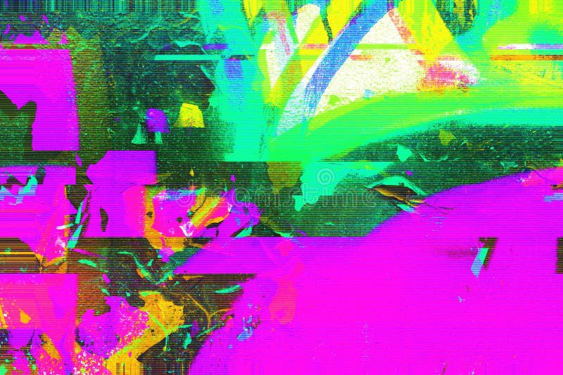 Абстрактное искусство glitch в Neon Green Pink Yellow для эстетики Y2K Retro 80s стоковые изображения