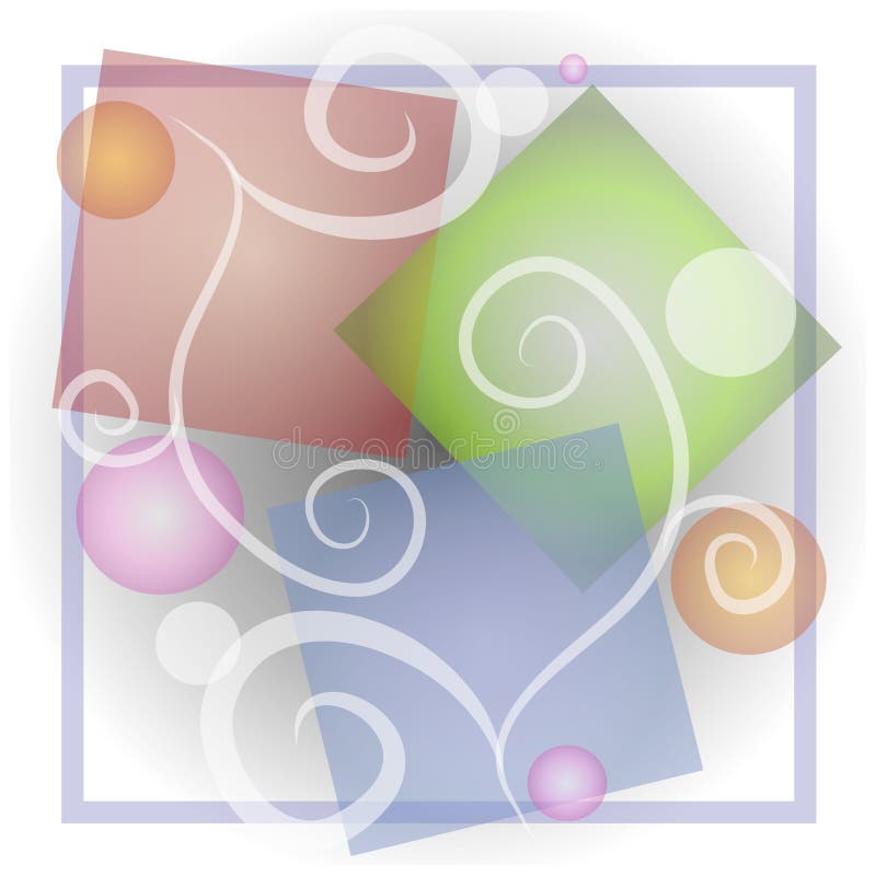 An abstract art illustration of a series of squares, swirls and circles casually arranged in different colors and opacity with a soft dropshadow background for collage effect. An abstract art illustration of a series of squares, swirls and circles casually arranged in different colors and opacity with a soft dropshadow background for collage effect.