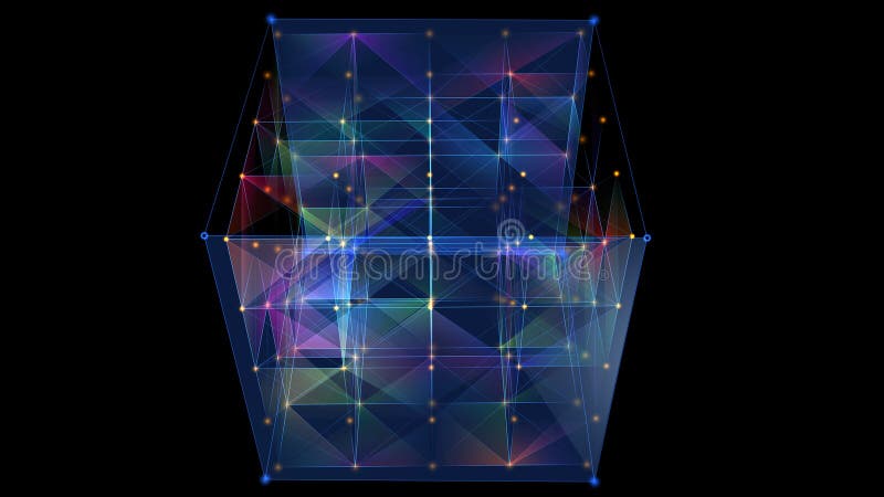 Абстрактный фон 3D цифрового куба квантовые вычисления в темных 3D алгоритм блокчейн блокчейн-блоки. Большие данные. Многоядерные иллюстрация вектора