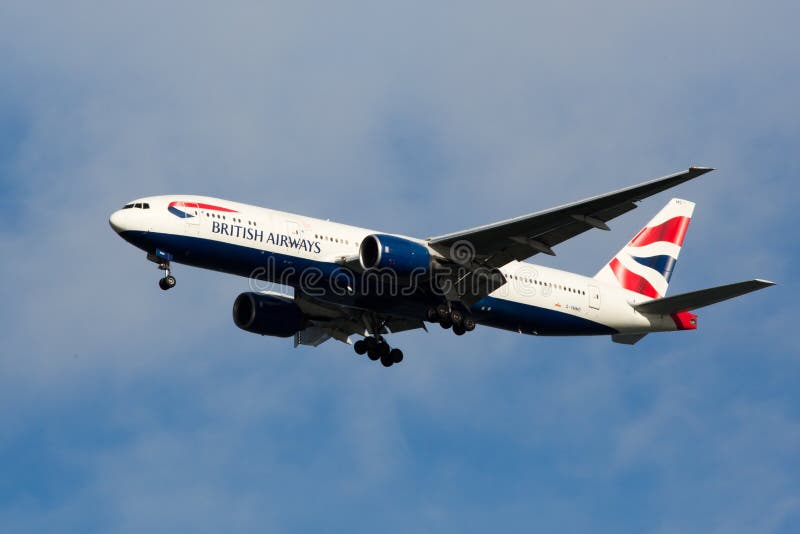 A British Airways Boeing 777 on final approach to San Francisco. A British Airways Boeing 777 on final approach to San Francisco