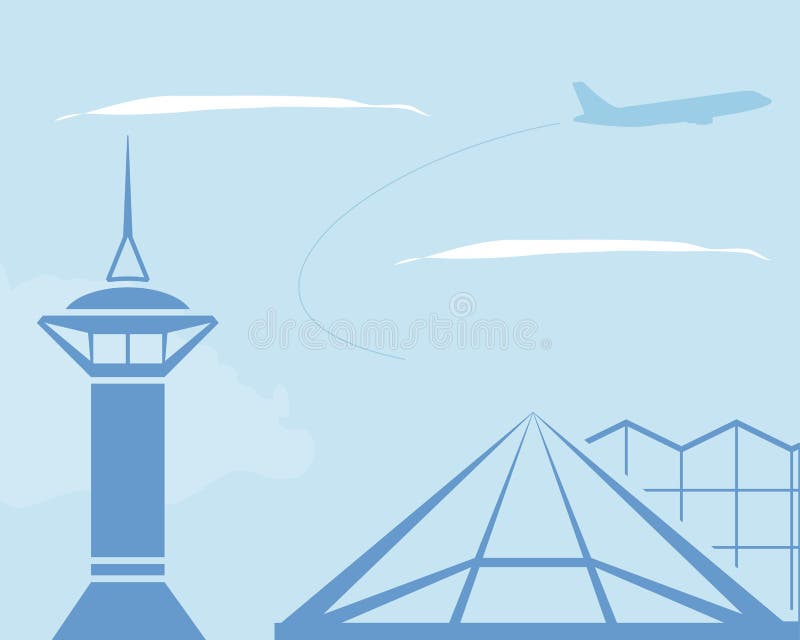 Airport. Control tower and terminal building. Vector illustration. EPS 10. Opacity. Airport. Control tower and terminal building. Vector illustration. EPS 10. Opacity.