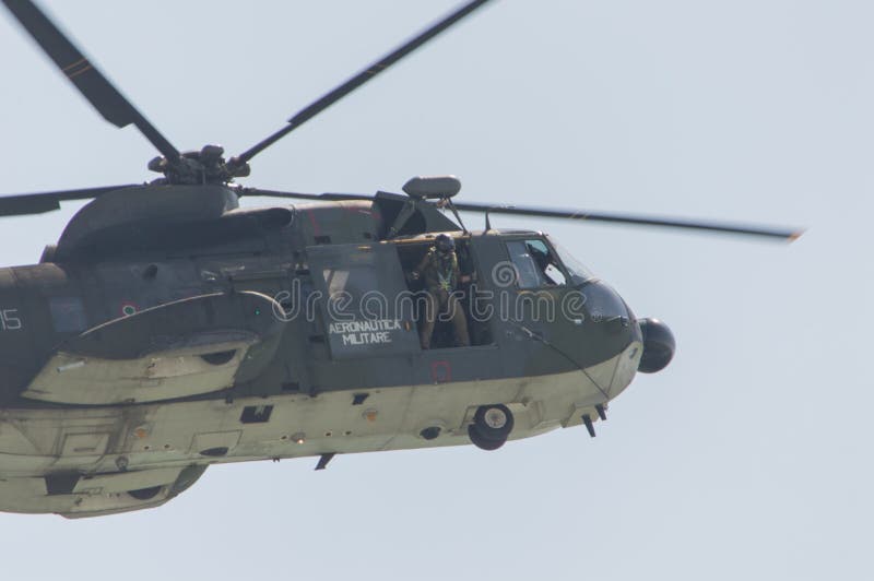 Rome International Air Show 2014. Italian Army Helicopter 1 HH-3F Rescue operation in the sea 29 june 2014, ostia, Rome, Italy. Rome International Air Show 2014. Italian Army Helicopter 1 HH-3F Rescue operation in the sea 29 june 2014, ostia, Rome, Italy