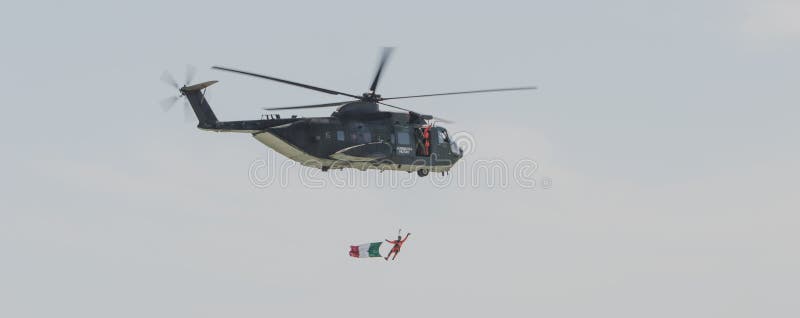 Rome International Air Show 2014. Italian Army Helicopter 1 HH-3F Rescue operation in the sea 29 june 2014, ostia, Rome, Italy. Rome International Air Show 2014. Italian Army Helicopter 1 HH-3F Rescue operation in the sea 29 june 2014, ostia, Rome, Italy